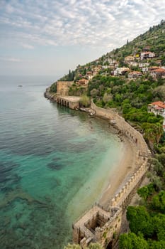 Historical Alanya Shipyard and Kizil Kule walls located in Alanya district of Antalya