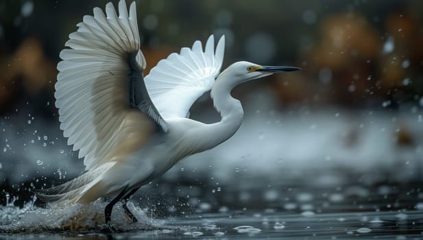 A white Pelecaniformes bird with beak and feather flying gracefully over the water, a beautiful sight of nature with seabird organism in its element