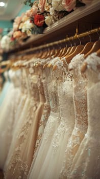 Elegant Bridal Boutique with Soft Focus on Gowns and Accessories, The hazy outlines of wedding attire suggest dreams and preparations for a special day.