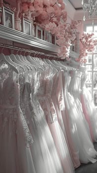 Elegant Bridal Boutique with Soft Focus on Gowns and Accessories, The hazy outlines of wedding attire suggest dreams and preparations for a special day.