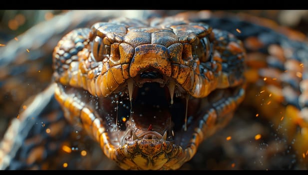 A close up of a reptile, a snake, showcasing its open mouth in a macro photography shot. This terrestrial animal is a predator, feeding on arthropods and other wildlife in its natural habitat