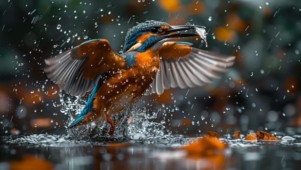 A water bird from the family Accipitridae in the order Falconiformes is flying over a body of water with a fish in its beak