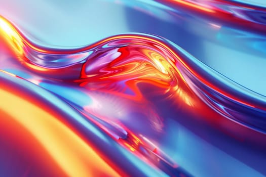 A shiny, colorful, and reflective surface with a red and orange swirl. The surface is metallic and he is a part of a futuristic or sci-fi setting