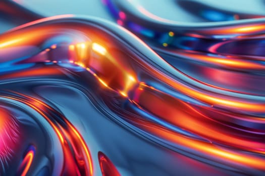 A shiny, colorful, and reflective surface with a red and orange swirl. The surface is metallic and he is a part of a futuristic or sci-fi setting