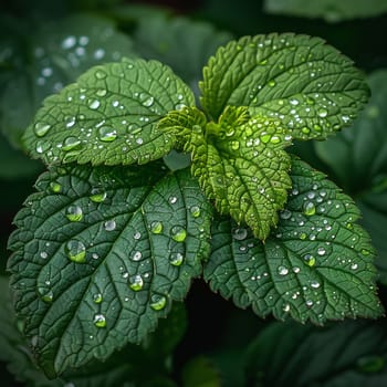 Close-up of raindrops on a vibrant green leaf, illustrating life and refreshment.