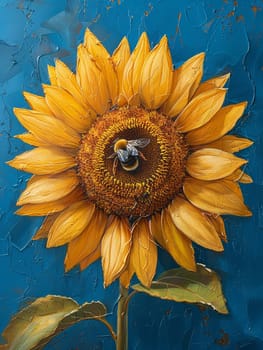 Close-up of a bee on a sunflower, representing nature, pollination, and summer themes.