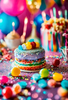 candy sweets and birthday cake. selective focus. happy.