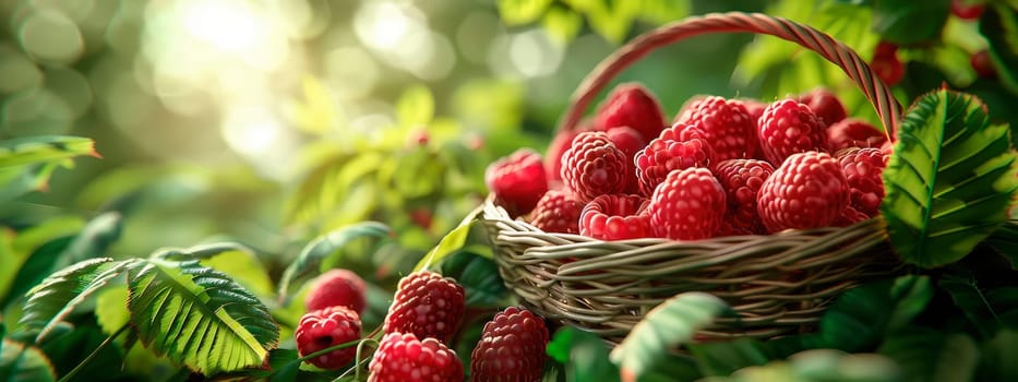 raspberries in a basket in the garden. selective focus. food.