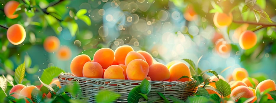 apricots in a basket in the garden. selective focus. food.