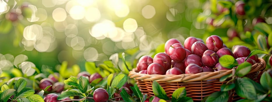 plum in a basket in the garden. selective focus. food.