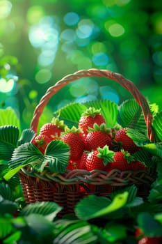 strawberry in a basket in the garden. selective focus. food.