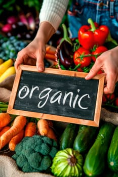 organic sign at the vegetable market. selective focus. nature.