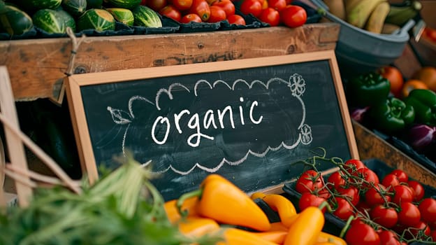 organic sign at the vegetable market. selective focus. nature.