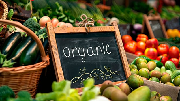 organic sign at the vegetable market. selective focus. nature.