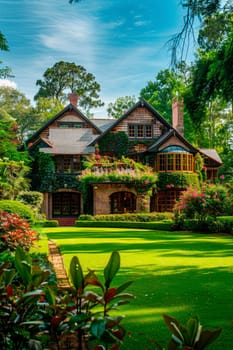 country house with a beautiful lawn. selective focus. nature.