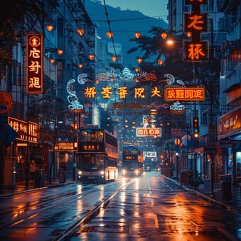 Brightly lit neon signs in a bustling city street at night, illustrating urban energy.