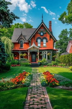 country house with a beautiful lawn. selective focus. nature.