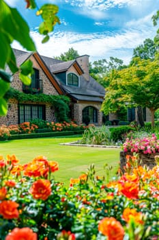 country house with a beautiful lawn. selective focus. nature.