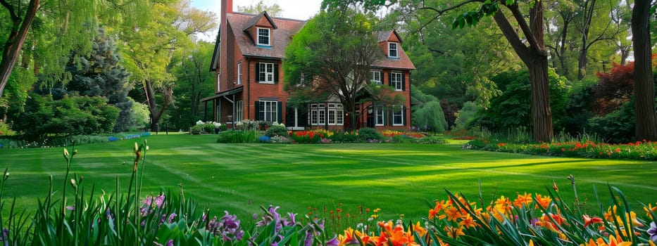 country house with a beautiful lawn. selective focus. nature.