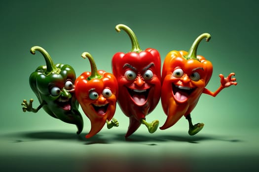 cheerful red hot peppers dancing and singing .