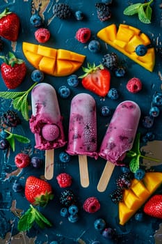 ice cream balls berries and fruits. selective focus. food.