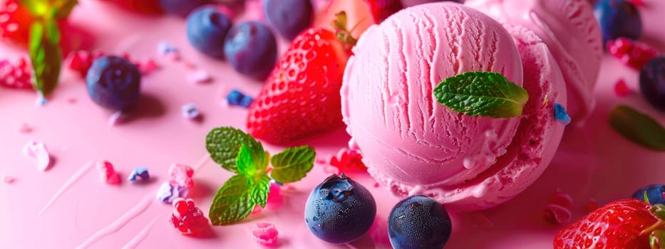 ice cream balls berries and fruits. selective focus. food.