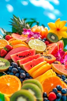 tropical fruits against the sky. selective focus. food.