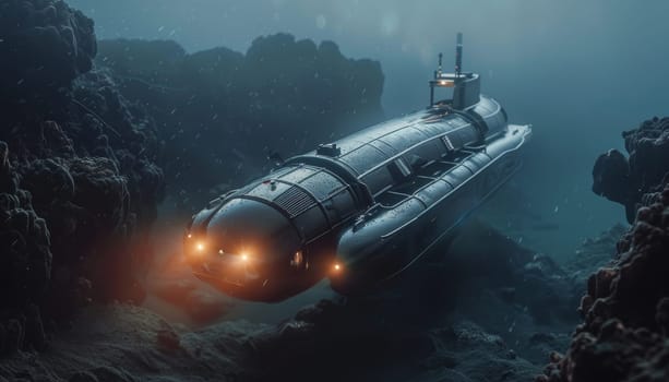 A submarine is floating in the ocean with a bright orange color by AI generated image.