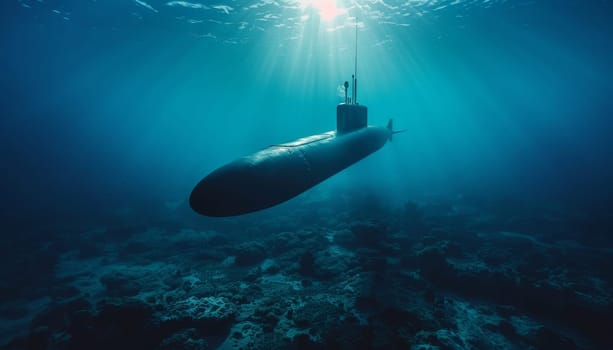 A submarine is floating in the ocean with a bright orange color by AI generated image.