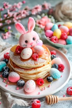 pancakes with Easter eggs. selective focus. food.