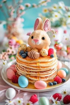 pancakes with Easter eggs. selective focus. food.