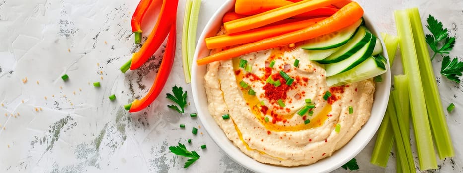 hummus with vegetables in a bowl. selective focus. food.