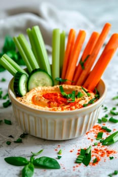 hummus with vegetables in a bowl. selective focus. food.