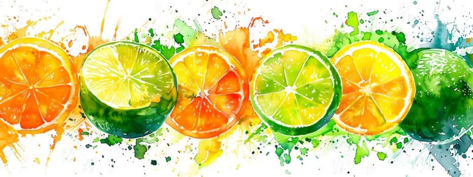 drawing watercolor citrus fruits. selective focus. food.
