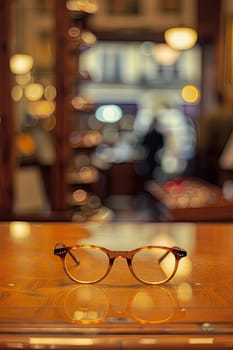 Glasses in an optical store. Selective focus. Medicine.