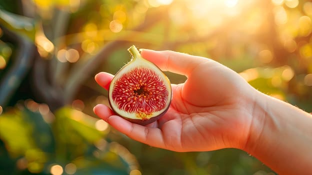 figs in hands in the garden. selective focus. food.