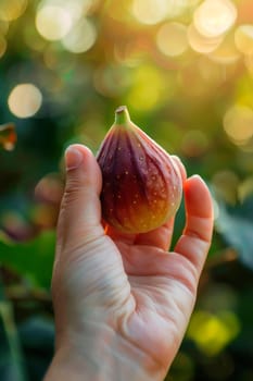 figs in hands in the garden. selective focus. food.