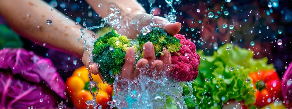 wash different vegetables under water. selective focus. nature.