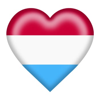 A Luxembourg flag heart button isolated on white with clipping path 3d illustration