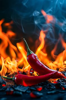 chili pepper on fire. selective focus. hot.