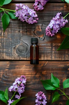 lilac essential oil in a bottle. selective focus. nature.