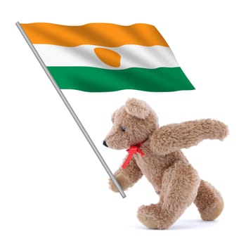 A Niger flag being carried by a cute teddy bear