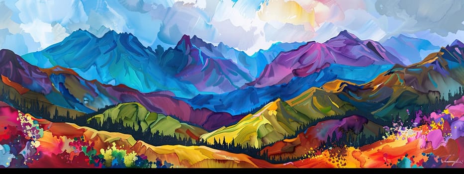 Painting beautiful mountains drawing. Selective focus. draw.