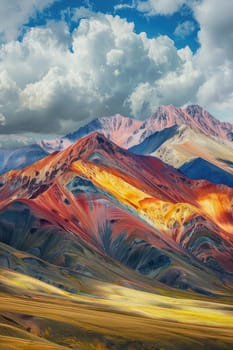 Painting beautiful mountains drawing. Selective focus. draw.