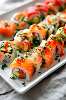 various sushi and rolls. selective focus. food.