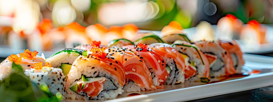 various sushi and rolls. selective focus. food.