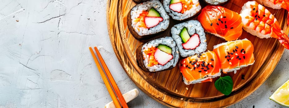 various sushi and rolls. selective focus. food.