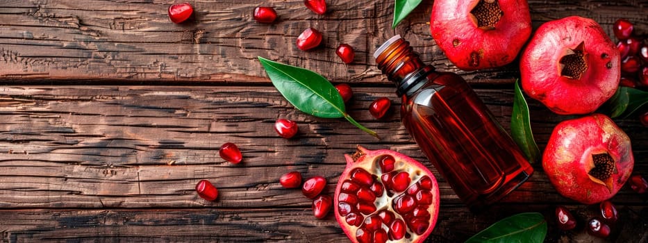 pomegranate essential oil in a bottle. selective focus. nature.