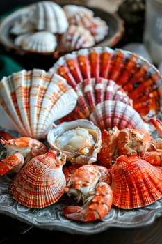 many different beautiful shells. selective focus. nature.