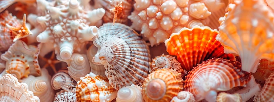 many different beautiful shells. selective focus. nature.